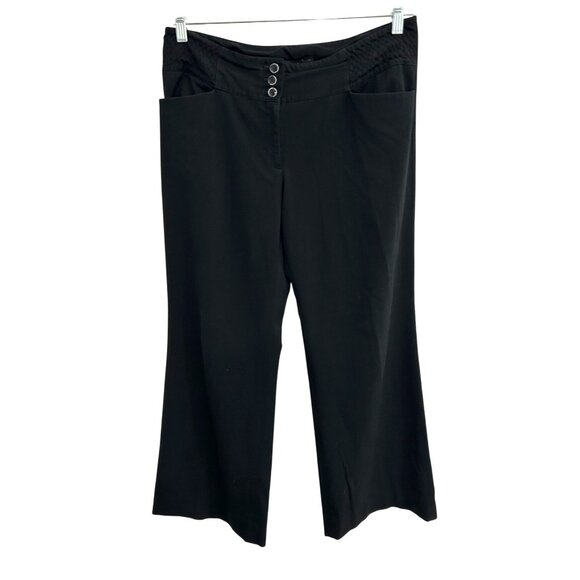 White House Black Market Womens Black Flared Pants Button Detail Size 10S - Picture 1 of 11